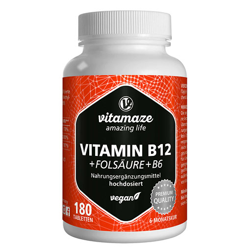 VITAMIN B12 1000 μg hochdos.+B9+B6 vegan Tabletten