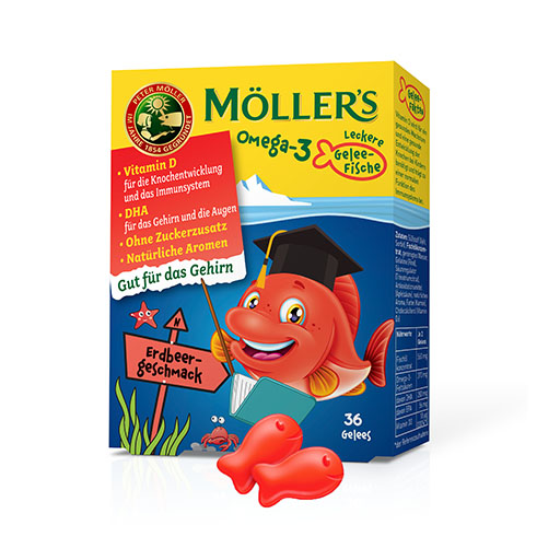 MÖLLER'S Omega-3 Gelee Fisch Erdbeere Kautabletten